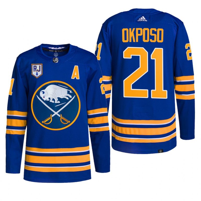 Men Kyle Okposo Buffalo Sabres Honor Rick Jeanneret patch Jersey 2022 Royal #21 Pro Uniform