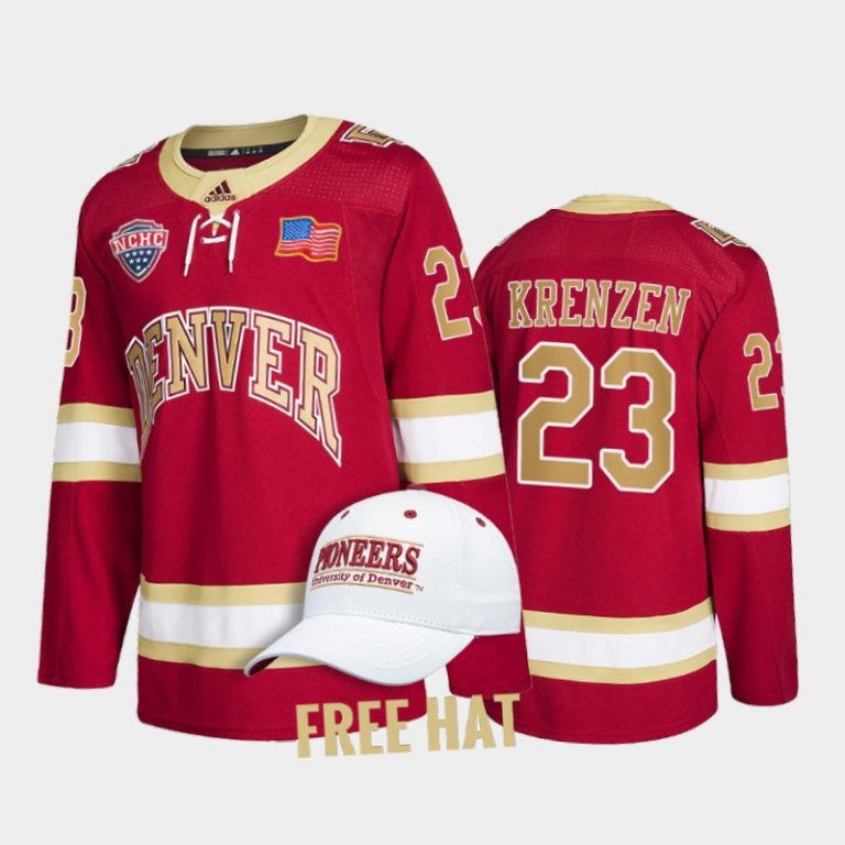 Men Lane Krenzen #23 Denver Pioneers 2022 College Hockey Crimson Jersey