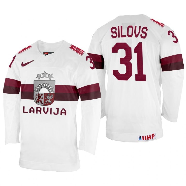 Men Latvia Hockey Arturs Silovs 2022 IIHF World Championship White #31 Jersey Home