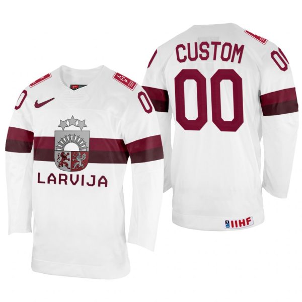 Men Latvia Hockey Custom 2022 IIHF World Championship White #00 Jersey Home