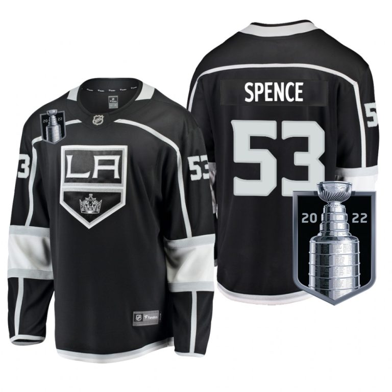 Men Los Angeles Kings #53 Jordan Spence Black 2022 Stanley Cup Playoffs Home Jersey