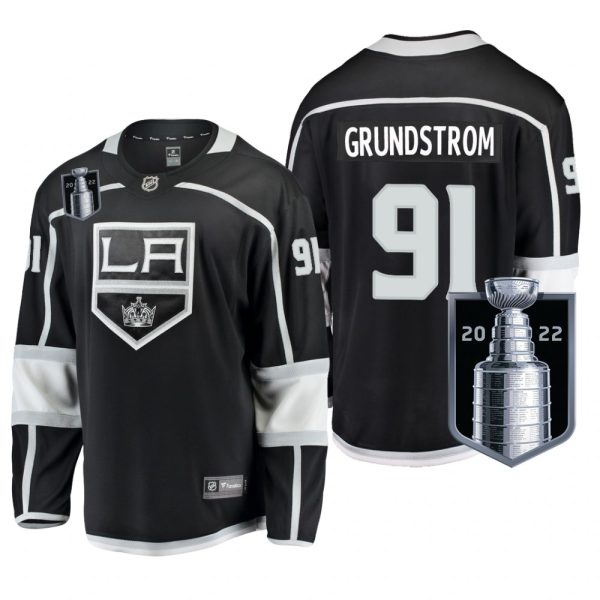Men Los Angeles Kings #91 Carl Grundstrom Black 2022 Stanley Cup Playoffs Home Jersey