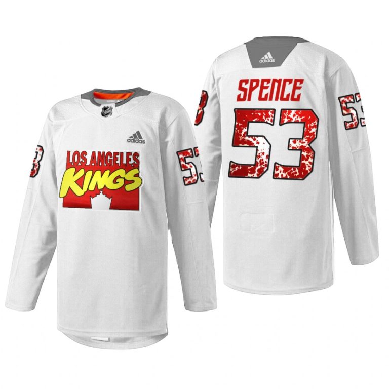 Men Los Angeles Kings Jordan Spence #53 Marvel Super Hero Night Jersey White Special Warmup