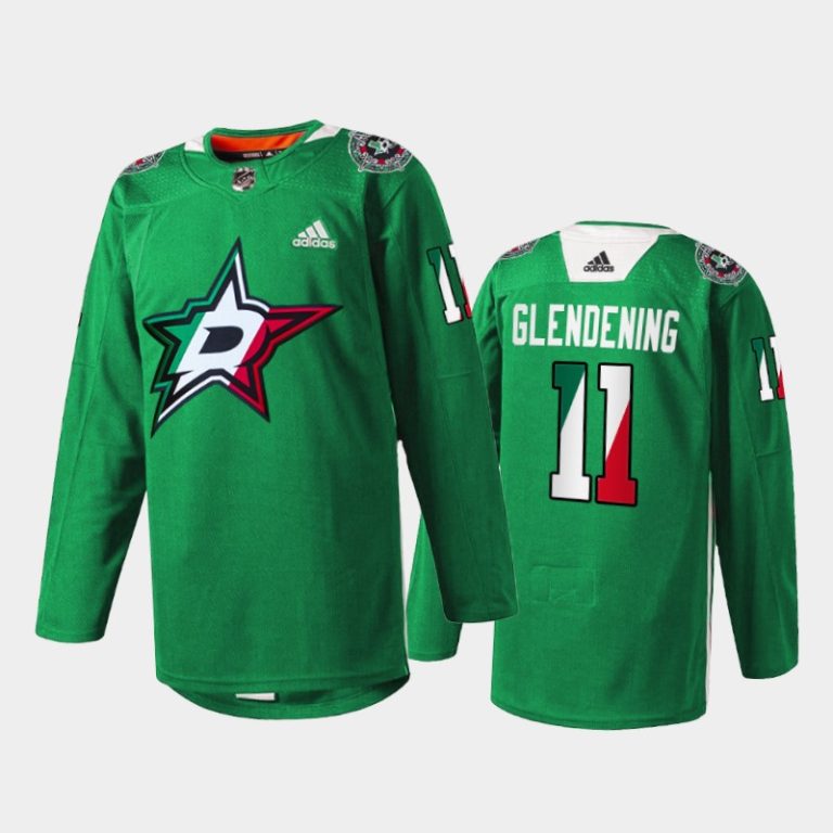 Men Luke Glendening Dallas Stars Noche Mexicana Jersey Green #11 Special Warmup