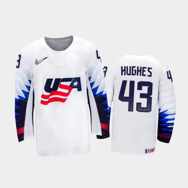 Men Luke Hughes USA Hockey White Home Jersey 2022 IIHF World Junior Championship