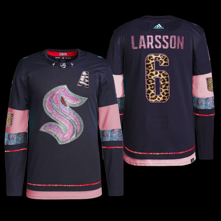 Men MGK Leopard Print Seattle Kraken Adam Larsson Jersey Diamond Limited Navy #6 Uniform