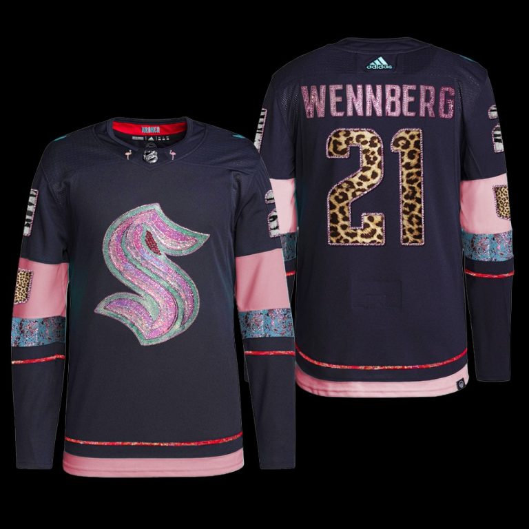 Men MGK Leopard Print Seattle Kraken Alexander Wennberg Jersey Diamond Limited Navy #21 Uniform