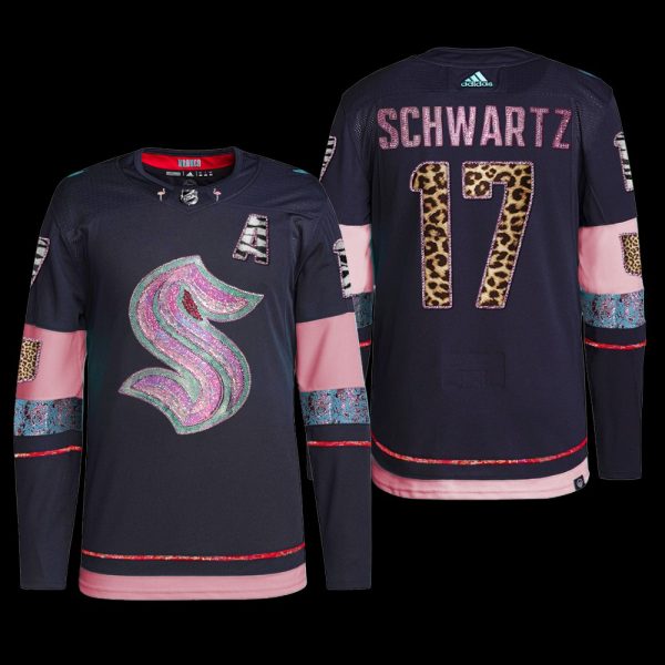 Men MGK Leopard Print Seattle Kraken Jaden Schwartz Jersey Diamond Limited Navy #17 Uniform