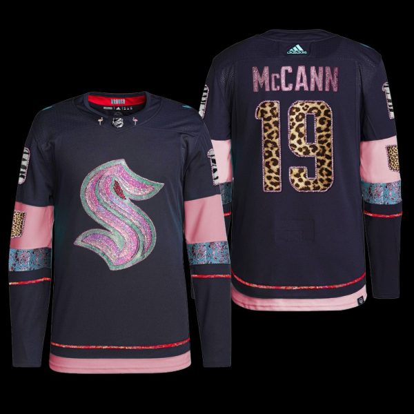 Men MGK Leopard Print Seattle Kraken Jared McCann Jersey Diamond Limited Navy #19 Uniform