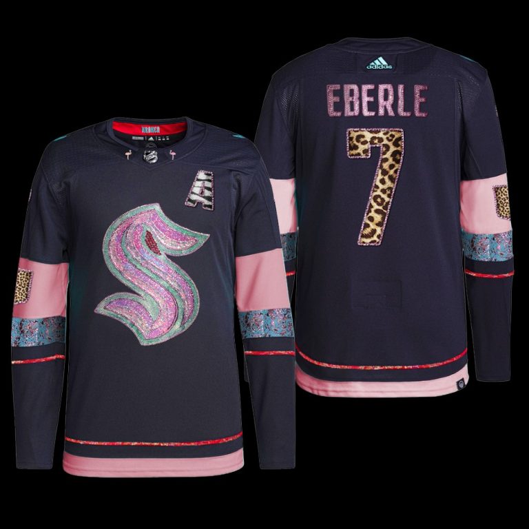 Men MGK Leopard Print Seattle Kraken Jordan Eberle Jersey Diamond Limited Navy #7 Uniform