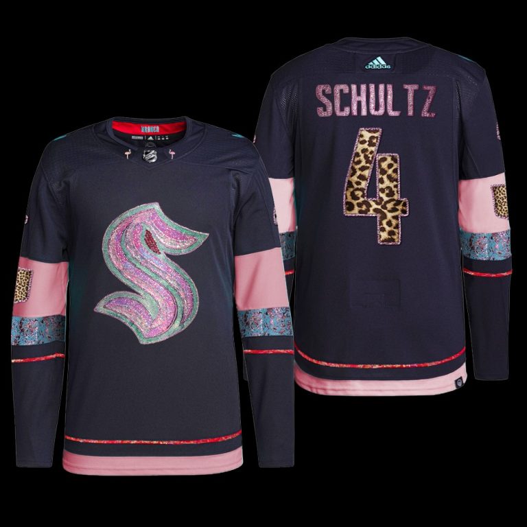 Men MGK Leopard Print Seattle Kraken Justin Schultz Jersey Diamond Limited Navy #4 Uniform