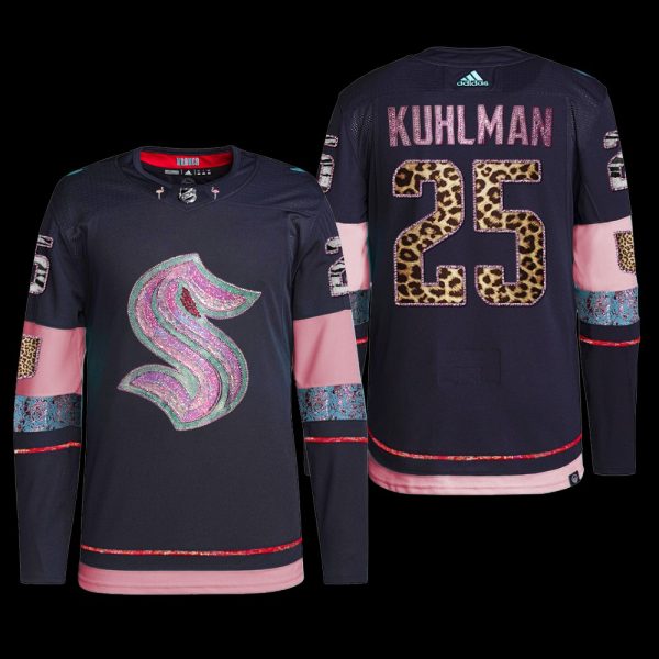 Men MGK Leopard Print Seattle Kraken Karson Kuhlman Jersey Diamond Limited Navy #25 Uniform