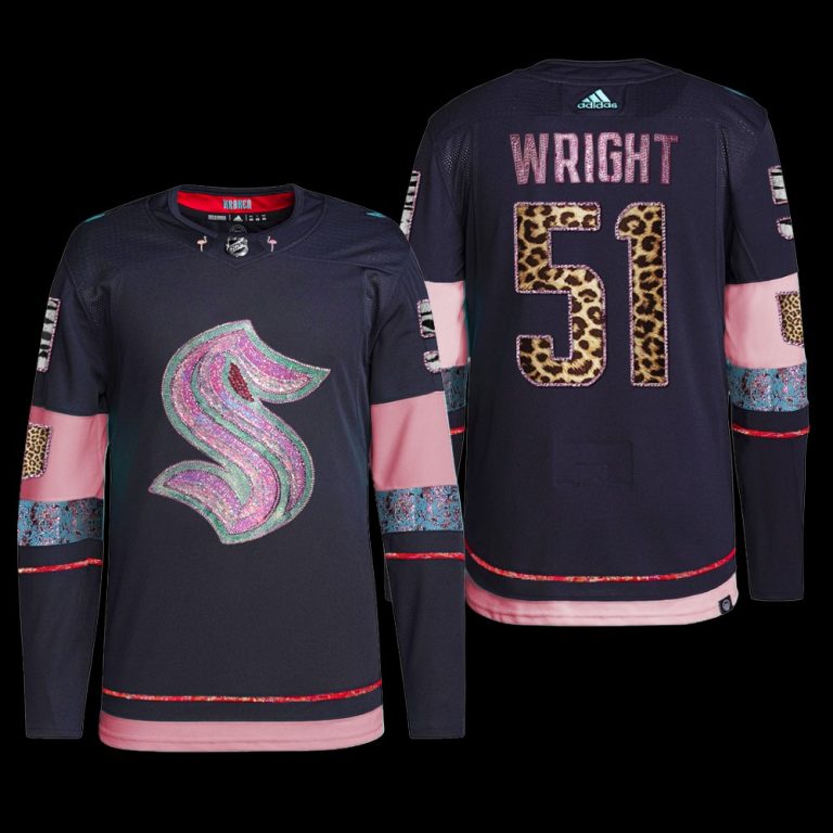 Men MGK Leopard Print Seattle Kraken Shane Wright Jersey Diamond Limited Navy #51 Uniform