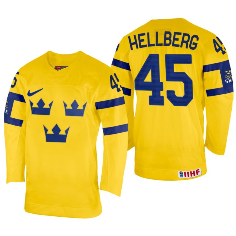 Men Magnus Hellberg Sweden Hockey Yellow Home Jersey 2022 IIHF World Championship