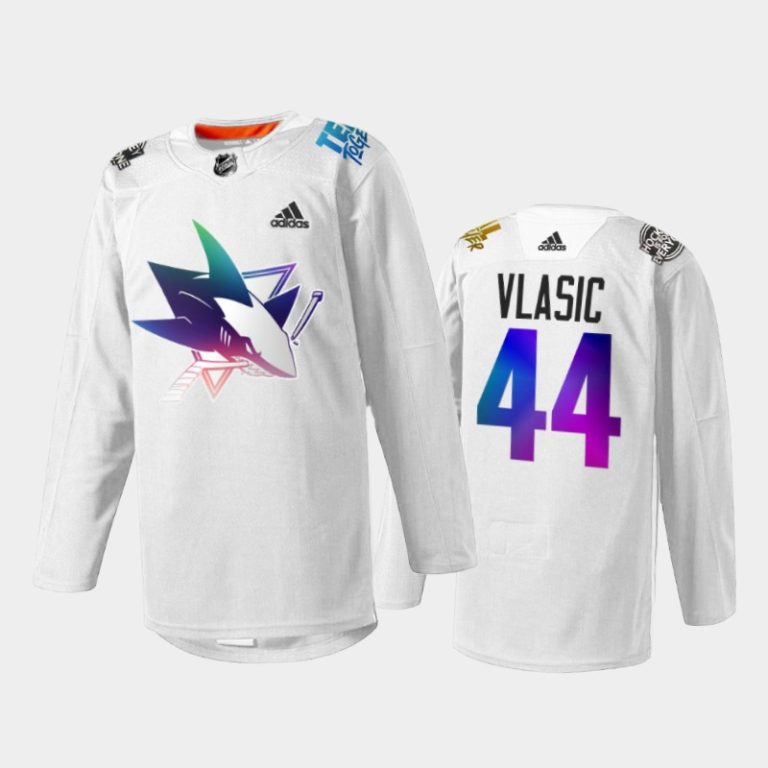 Men Marc-Edouard Vlasic San Jose Sharks Pride Night 2022 Jersey White #44 HockeyIsForEveryone