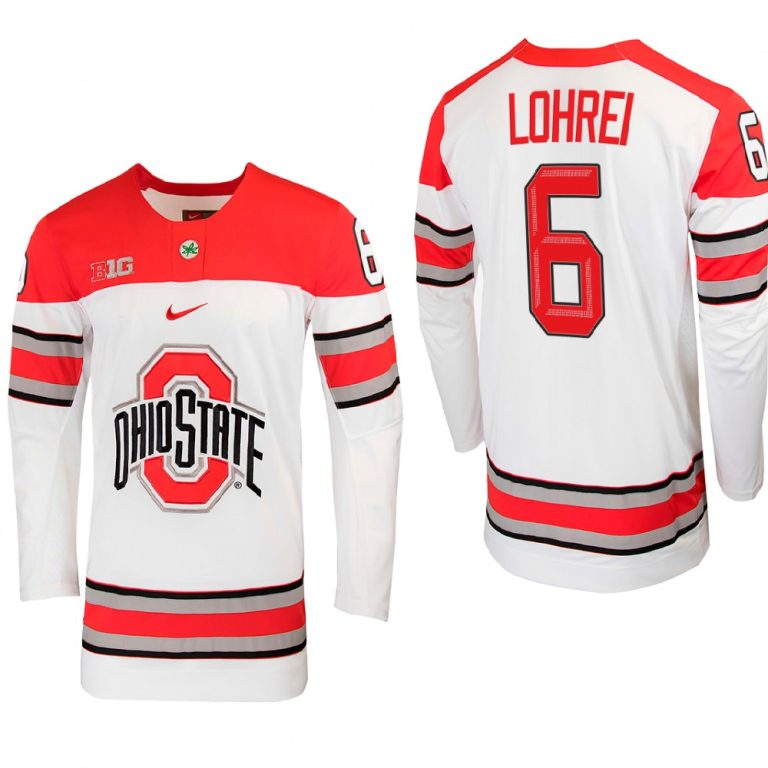 Men Mason Lohrei #6 Ohio State Buckeyes College Hockey White Jersey