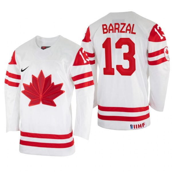 Men Mathew Barzal Canada Hockey White Home Jersey 2022 IIHF World Championship