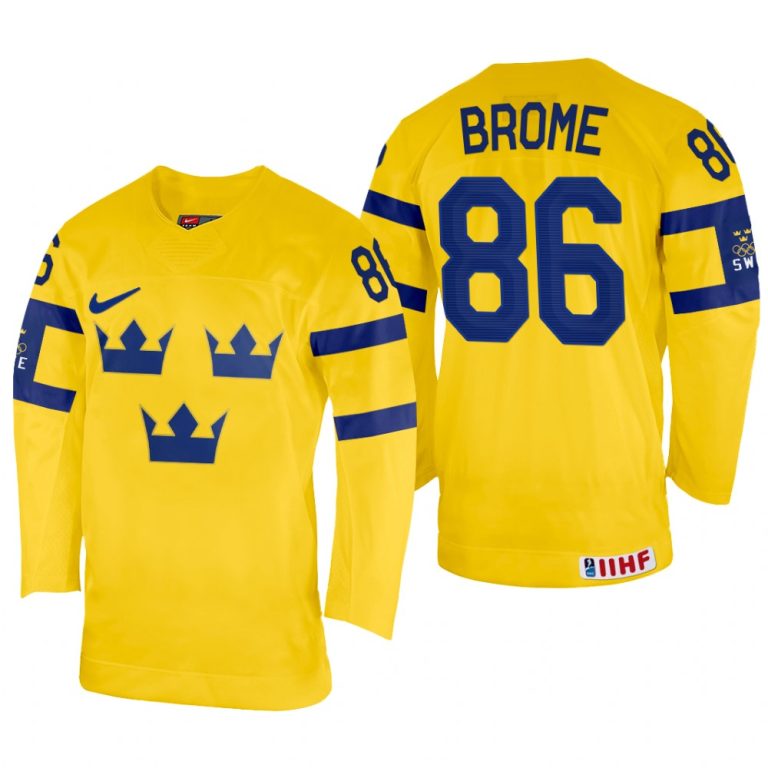 Men Mathias Brome Sweden Hockey Yellow Home Jersey 2022 IIHF World Championship