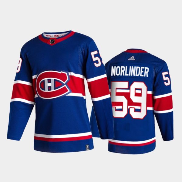 Men Mattias Norlinder #59 Montreal Canadiens 2021 Reverse Retro Blue Special Edition Jersey