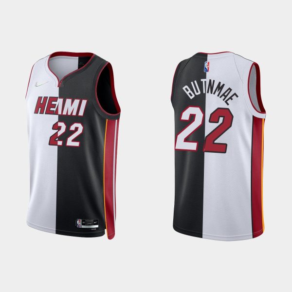 Men Miami Heat #22 Jimmy Butler Split Edition NBA 75th Black White Jersey