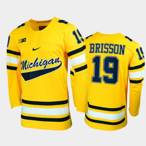 Men Michigan Wolverines Brendan Brisson #19 College Hockey Maize Replica Jersey