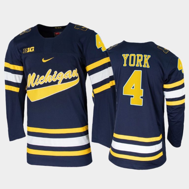 Men Michigan Wolverines Cam York #4 College Hockey Navy Replica Jersey