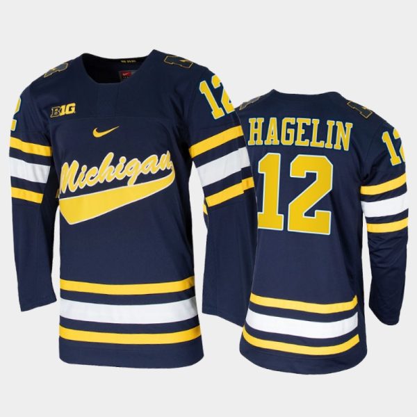 Men Michigan Wolverines Carl Hagelin #12 College Hockey Navy Alumni Jersey