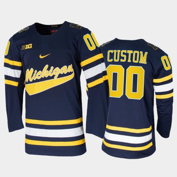 Men Michigan Wolverines Custom #00 College Hockey Navy Replica Jersey