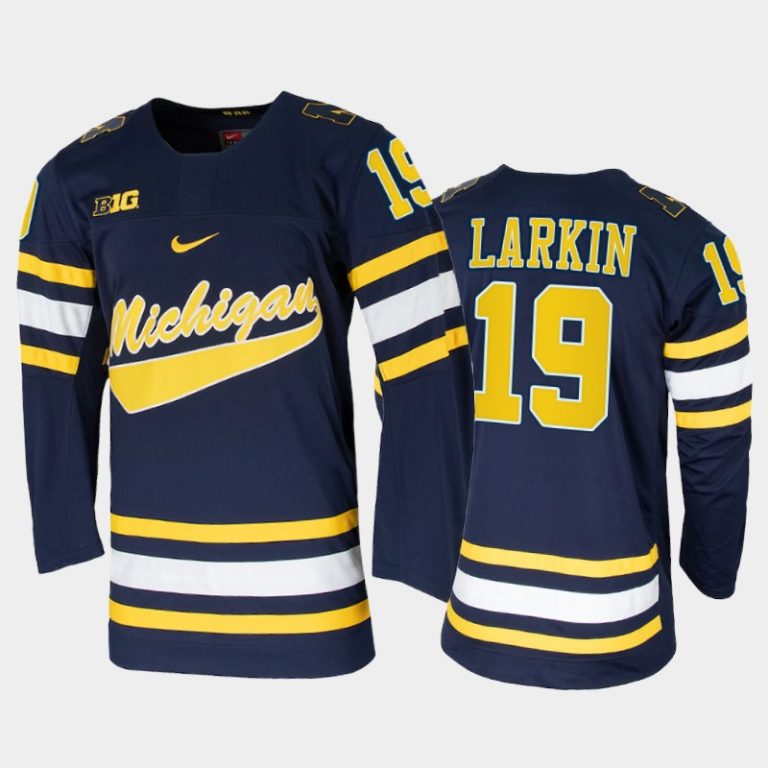 Men Michigan Wolverines Dylan Larkin #19 College Hockey Navy Alumni Jersey