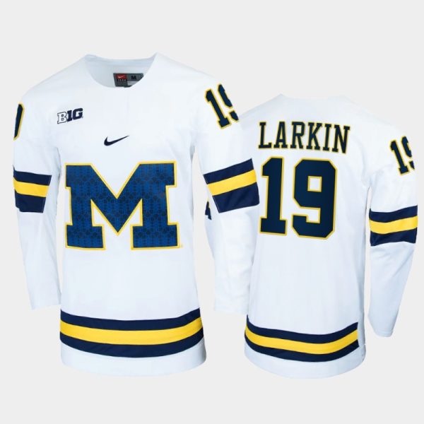 Men Michigan Wolverines Dylan Larkin #19 College Hockey White Alumni Jersey