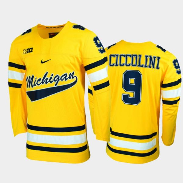 Men Michigan Wolverines Eric Ciccolini #9 College Hockey Maize Replica Jersey