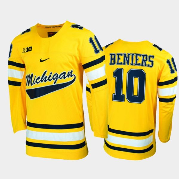 Men Michigan Wolverines Matty Beniers #10 College Hockey Maize Replica Jersey