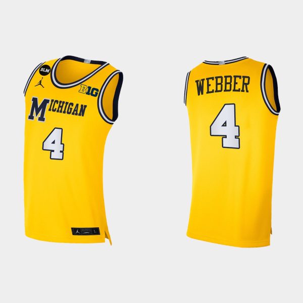 Men Michigan Wolverines NCAA Basketball 4 #Chris Webber Yellow Away BLM Social Justice Jersey
