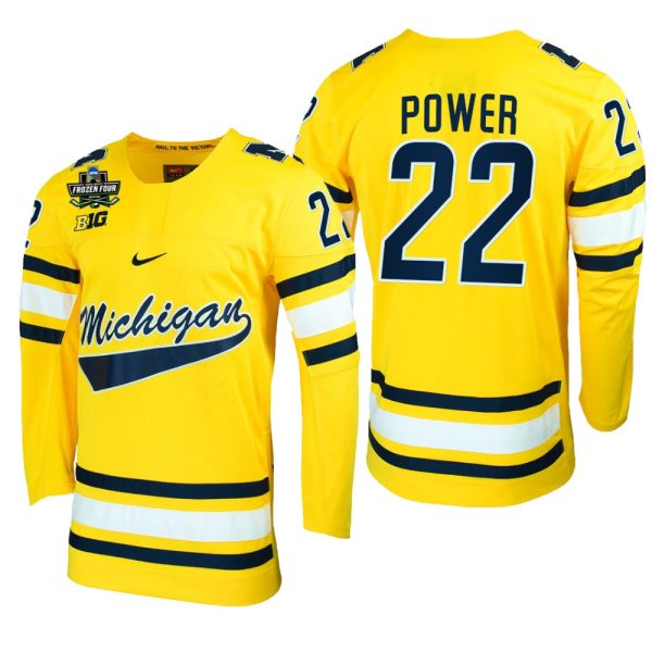 Men Michigan Wolverines Owen Power #22 2022 Frozen Four Maize NCAA Hockey Jersey