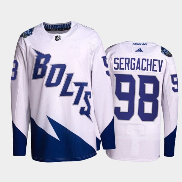 Men Mikhail Sergachev Lightning 2022 Stadium Series Jersey #98 Primegreen White Uniform