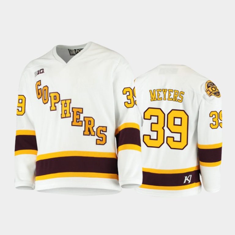 Men Minnesota Golden Gophers Ben Meyers #39 2021 B1G Tournament Championship White Throwback Jersey