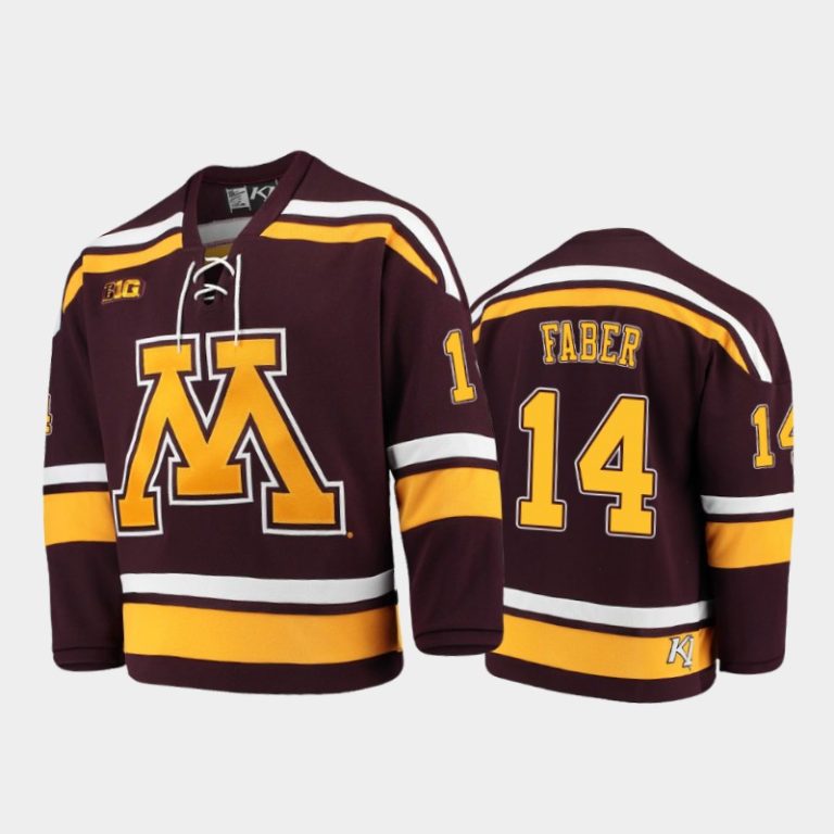 Men Minnesota Golden Gophers Brock Faber #14 2021 B1G Tournament Championship Maroon Replica Jersey