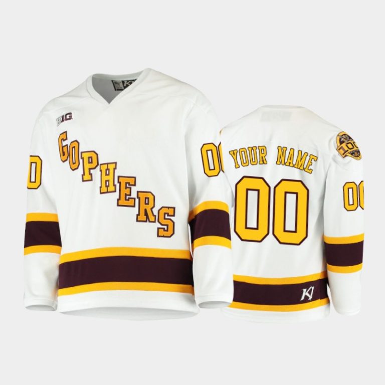 Men Minnesota Golden Gophers Custom #00 2021 B1G Tournament Championship White Throwback Jersey