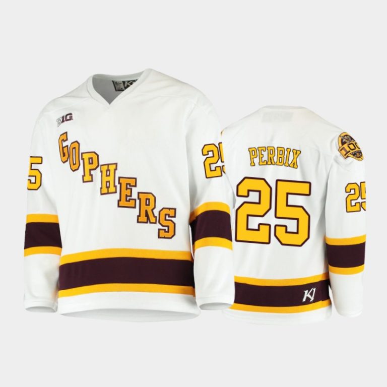 Men Minnesota Golden Gophers Jack Perbix #25 2021 B1G Tournament Championship White Throwback Jersey