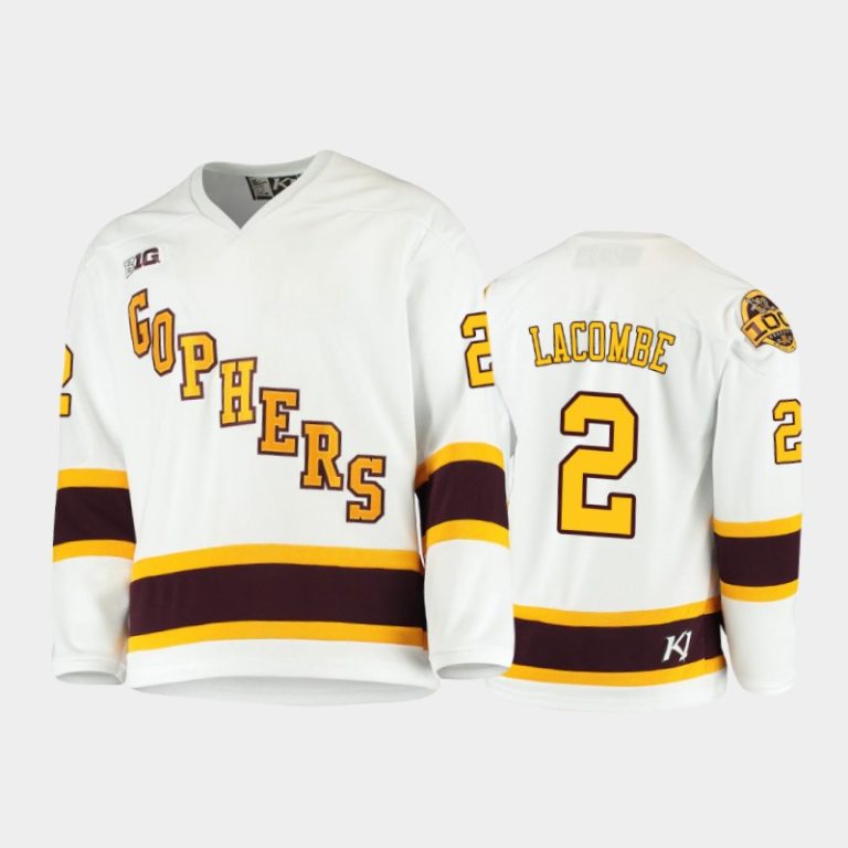 Men Minnesota Golden Gophers Jackson LaCombe #2 2021 B1G Tournament Championship White Throwback Jersey