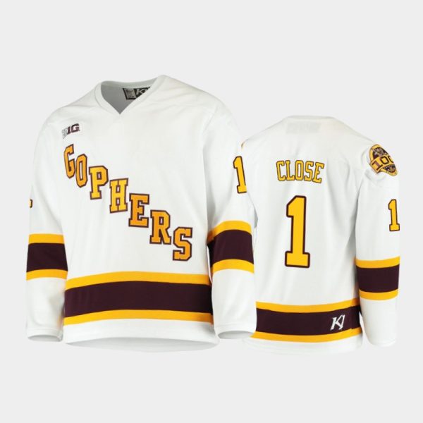 Men Minnesota Golden Gophers Justen Close #1 2021 B1G Tournament Championship White Throwback Jersey