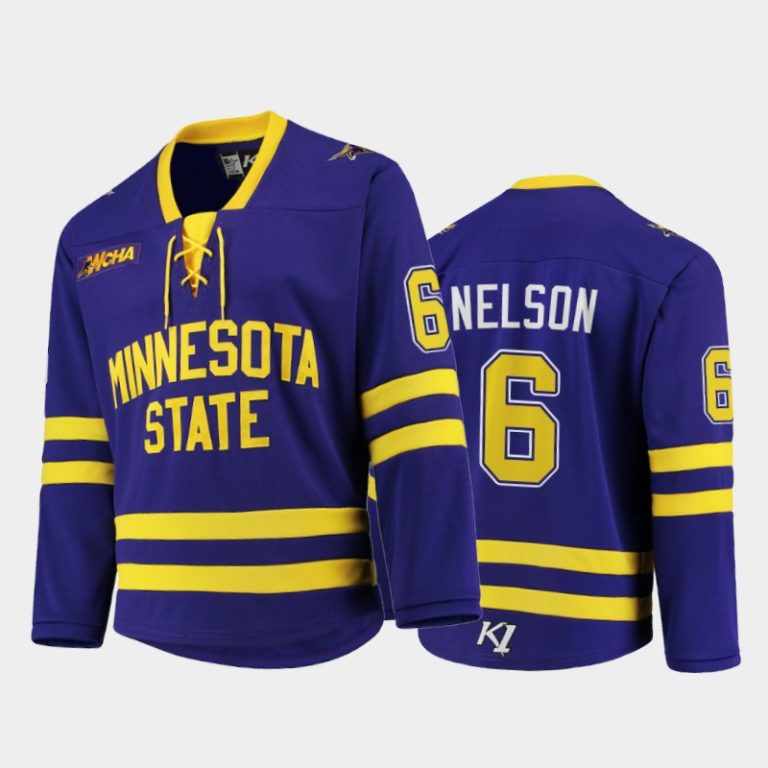 Men Minnesota State Mavericks Casey Nelson #6 College Hockey Purple Replica Jersey