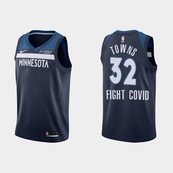 Men Minnesota Timberwolves #32 Karl-Anthony Towns Fight COVID Jersey Icon Edition Navy