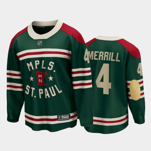 Men Minnesota Wild #4 Jon Merrill 2022 Winter Classic Green State of Hockey Jersey