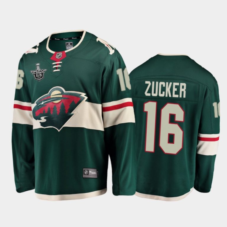 Men Minnesota Wild Jason Zucker #16 2020 Stanley Cup Playoffs Green Home Jersey