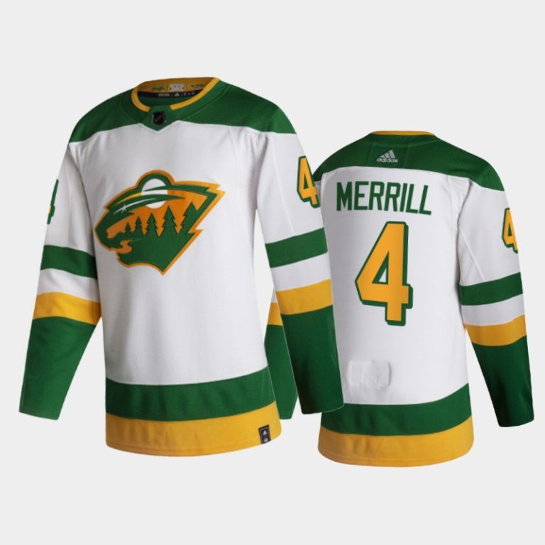 Men Minnesota Wild Jon Merrill #4 2021 Reverse Retro White Special Edition Jersey