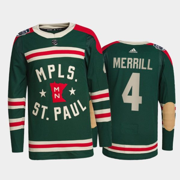 Men Minnesota Wild Jon Merrill #4 2022 Winter Classic Green Jersey