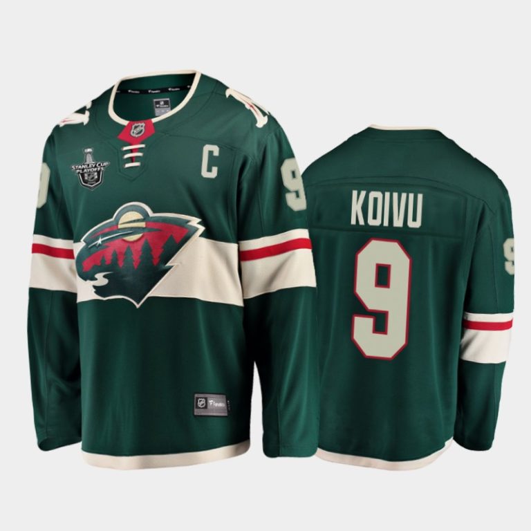 Men Minnesota Wild Mikko Koivu #9 2020 Stanley Cup Playoffs Green Home Jersey