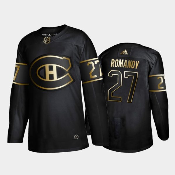 Men Montreal Canadiens Alexander Romanov #27 Golden Edition Black Jersey