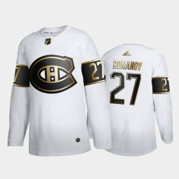 Men Montreal Canadiens Alexander Romanov #27 Golden Edition White Jersey